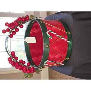 Decorative Christmas Basket with Red Berries and Candy Cane Accents